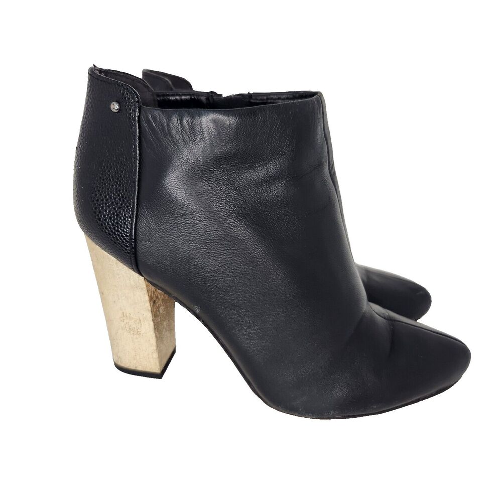 Circus by Sam Edelman Women’s 5 Bond Faux Leather Booties Gold Heel Boots Black